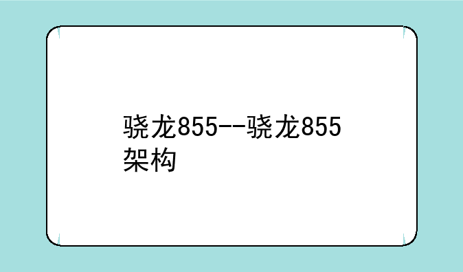 骁龙855--骁龙855架构