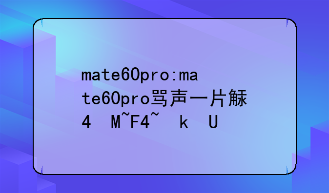 mate60pro:mate60pro骂声一片解决方法